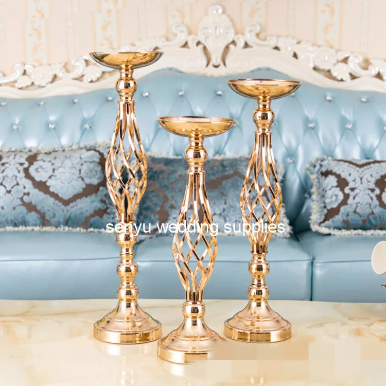 15pcs )New Romantic column gold wedding pillar flower stand walkway