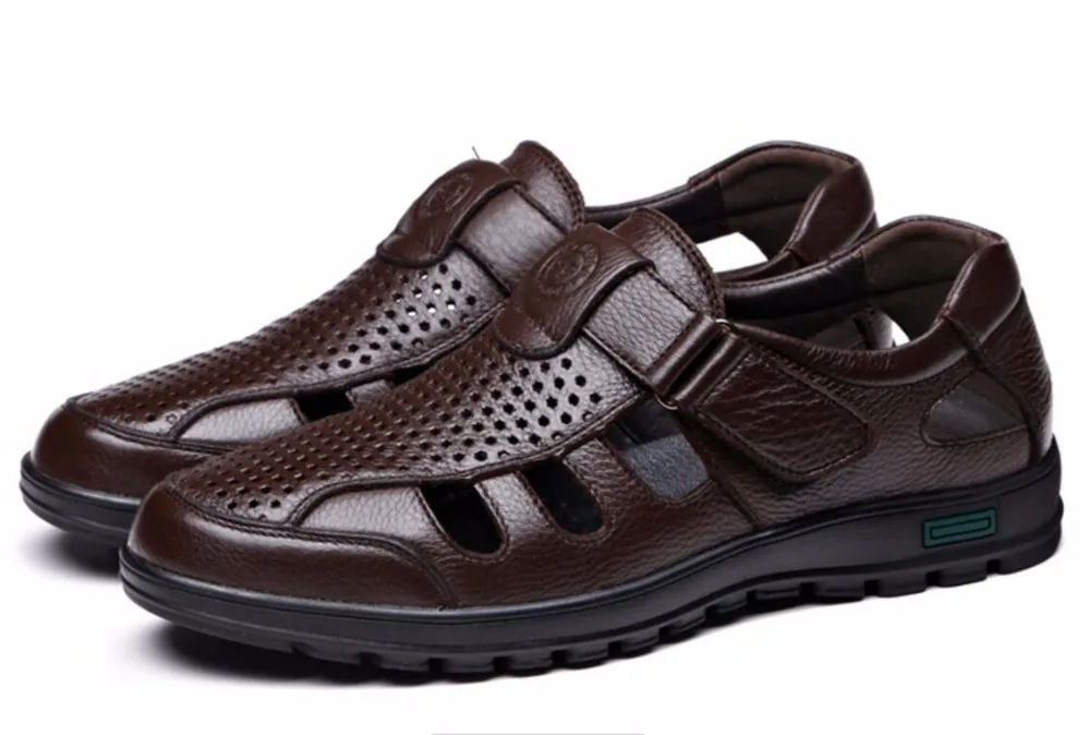 Мужская Натуральная кожа босоножки на открытом воздухе повседневная летние мужские кожаные сандалии для дышащая прогулочная пляжная обувь, сандалии hombre