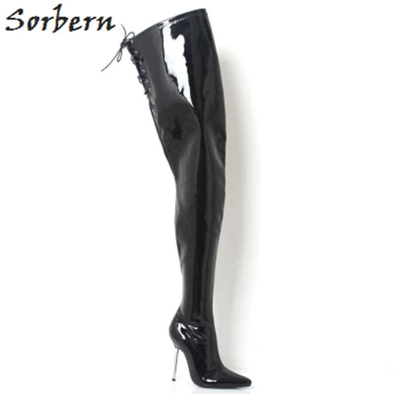 Sorbern Женская обувь черного, белого цвета размер 43; дамские туфли на высоком тонком каблуке женские сандалии на высоком металлическом каблуке, для девочек высшего обувь для подиума обувь - Цвет: Black Shiny
