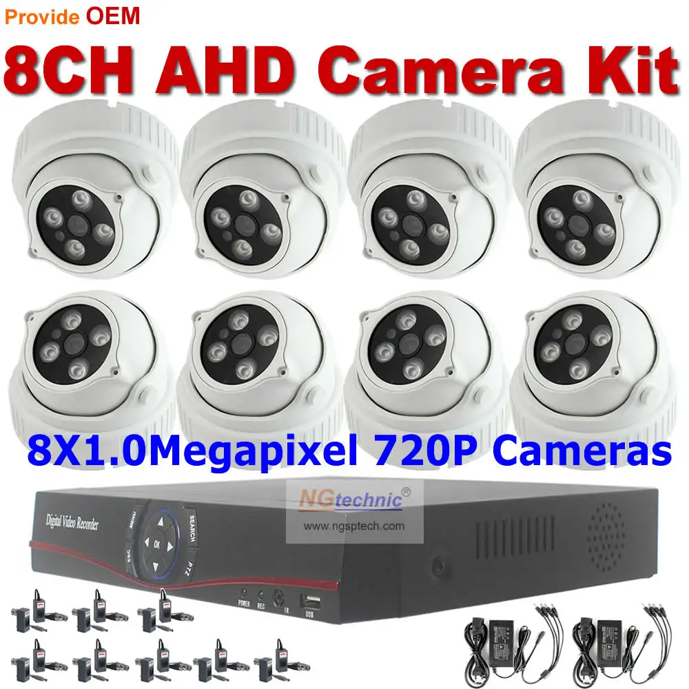 

High quality! 8Channel AHD System security kit 8pcs Array leds Night vision Dome AHD Camera and remote view internet P2P AVR Kit