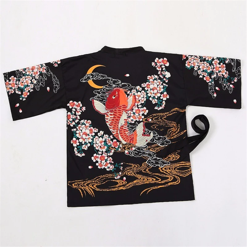 harajuku kawaii retro summer carps moon flowers print loose sun protection kimono cardigan sun shirt women novelty outerwear