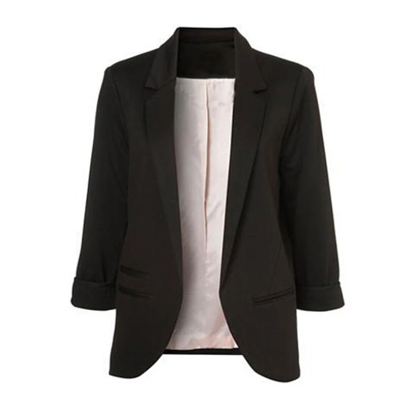 Women Fashion Blazer Jackets Office Work Open Front Notched Blazers 2019 autumn Slim yellow Ladies clothes three quarter sleeve