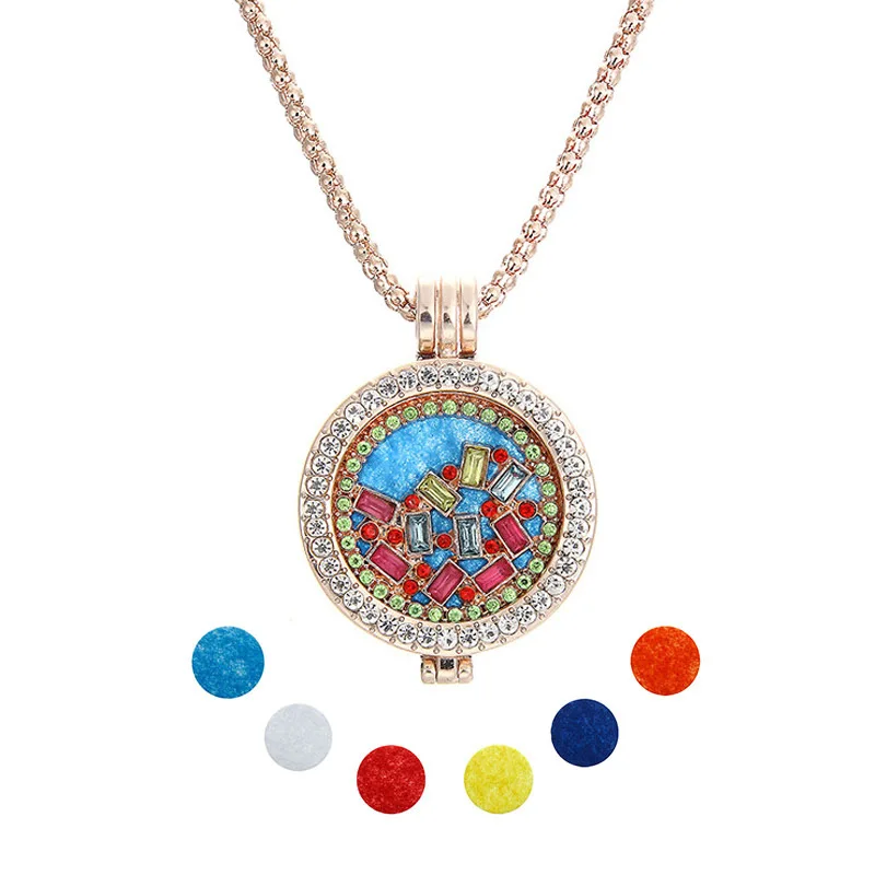 Essential Oil Diffuser Necklace with Silver/Gold Color Crystal Perfume