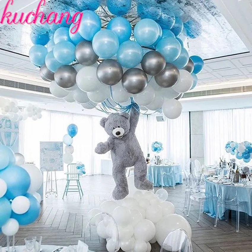 30pcs 10inch Blue Pink White Silver Mixed Latex Balloons For Happy