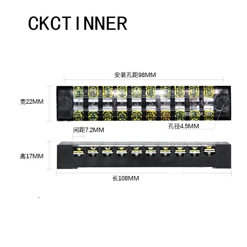 2 шт. двухрядная Клеммная колодка 600V 15A TB-1503/TB1504/TB1506/TB-1510/TB-1512/опционально - Цвет: TB 1510