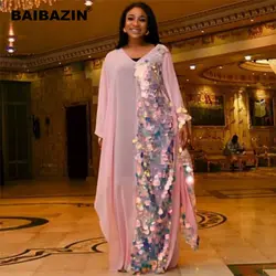 Baibasin африканские женские свободные платья розового цвета в форме пера с длинным рукавом со стразами Сплит мелкий Звездный ветер