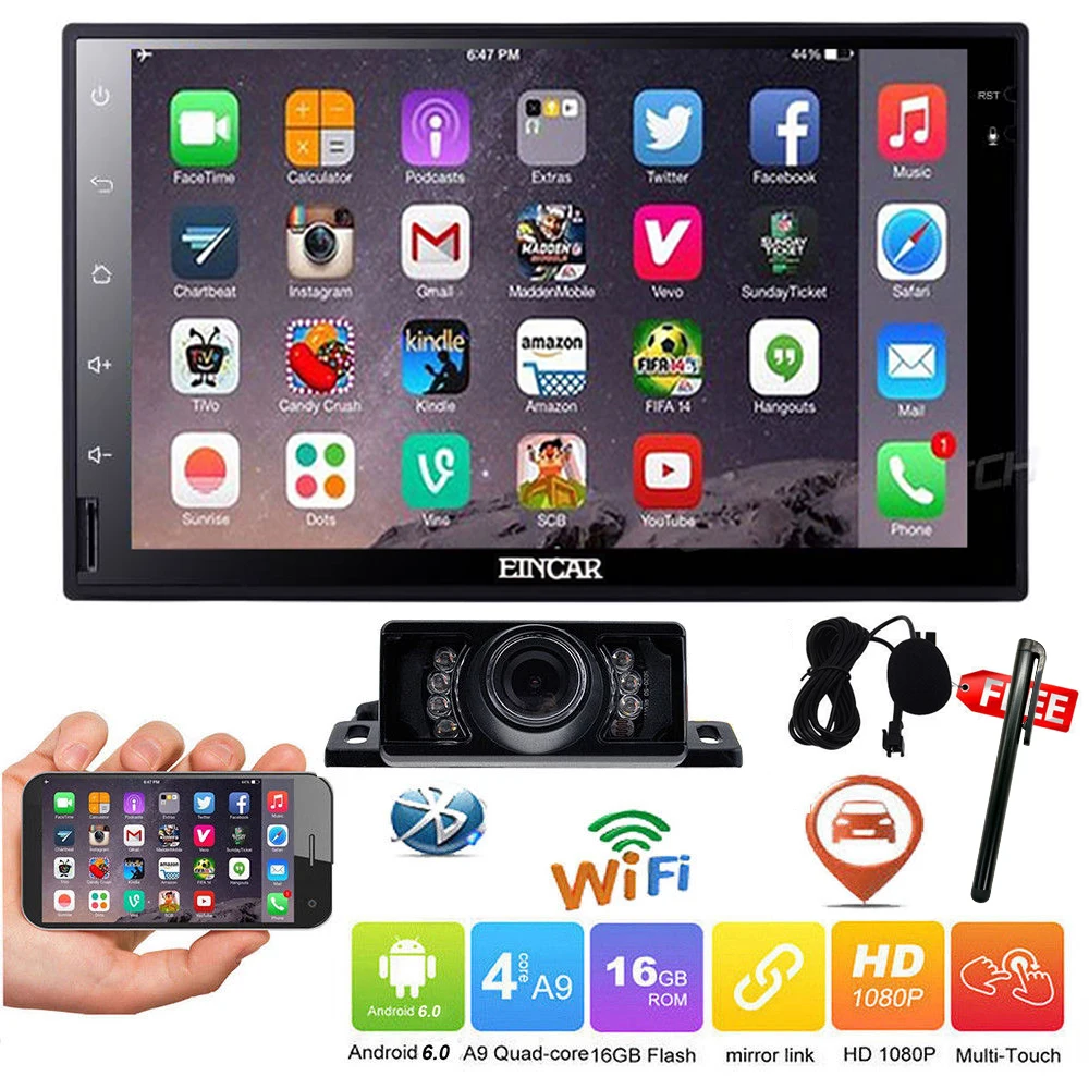 

Eincar 7" Touch screen Android 6.0 Double din Qure Core NO DVD Player Car radio Stereo in dash GPS Navigation for Universal Car