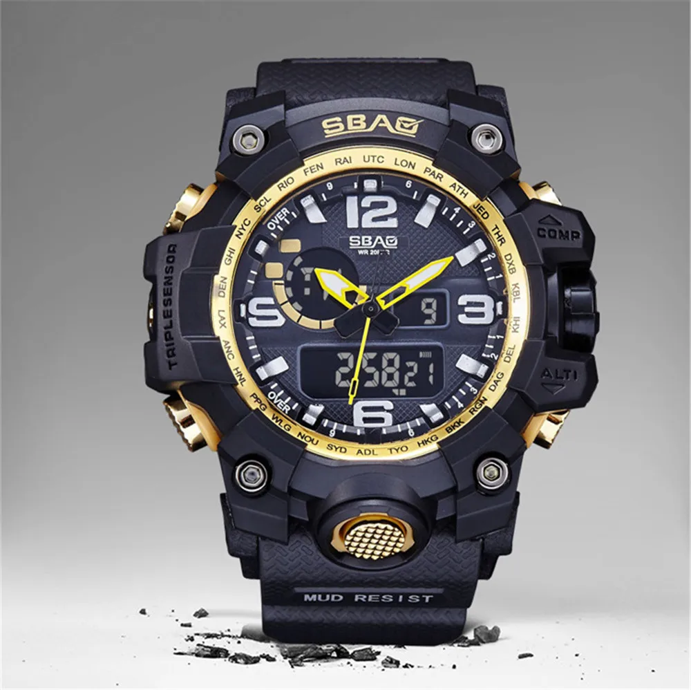 SBAO часы светодиодный для мужчин водонепроницаемые спортивные часы шок цифровые электронные модные skmei мужские s часы из нержавеющей стали воды