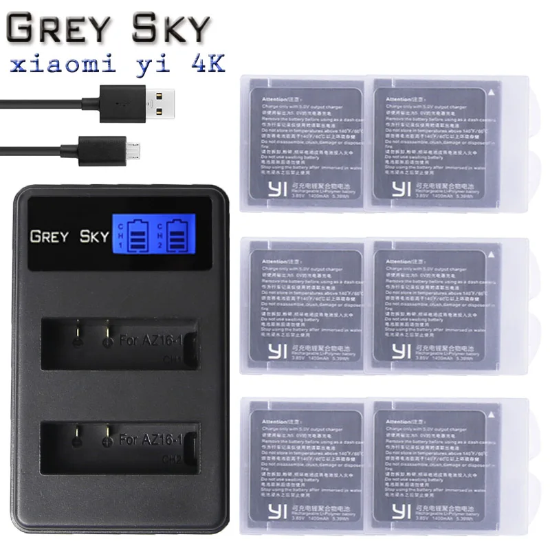 

for Original AZ16-1 Battery FOR Xiaomi YI lite 4K 4K+ + LCD USB Dual Charger For Xiaoyi Action Camera II 1400mAh 4.4V Battery