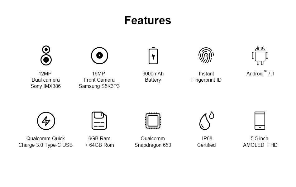 AGM X2 SE 6G RAM 64G ROM Android 7,1 Мобильный телефон 5,5 "FHD AMOLED Экран IP68 Водонепроницаемый 6000 мАч прочный телефон Dual SIM 16,0 Мп