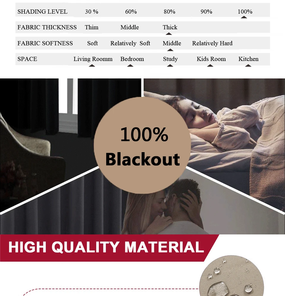 100% Shading Blackout Curtains for Bedroom Thick Touch Feeling Modern Curtains for Living Room Kitchen Treatment Drapes Custom