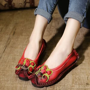Женская обувь; женские туфли из натуральной кожи на плоской подошве; модные лоферы из натуральной кожи; женская повседневная обувь; женская обувь на плоской подошве - Цвет: red