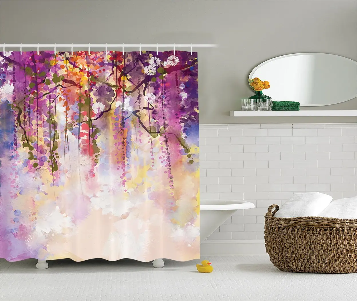 Watercolor Flower Decor Collection, Spring Flowers Wisteria Bokeh