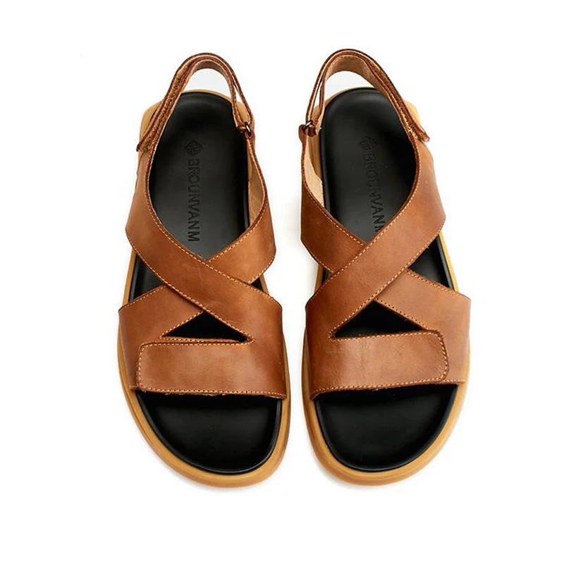 Fashion Boys Hook Loop Real Leather Hook Loop Sandals Lesiure Men Cross-Tied Summer Ankle Strap Casual Slides Shoes Fashion Boys Hook Loop Real Leather Hook Loop Sandals Lesiure Men Cross-Tied Summer Ankle Strap Casual Slides Shoes