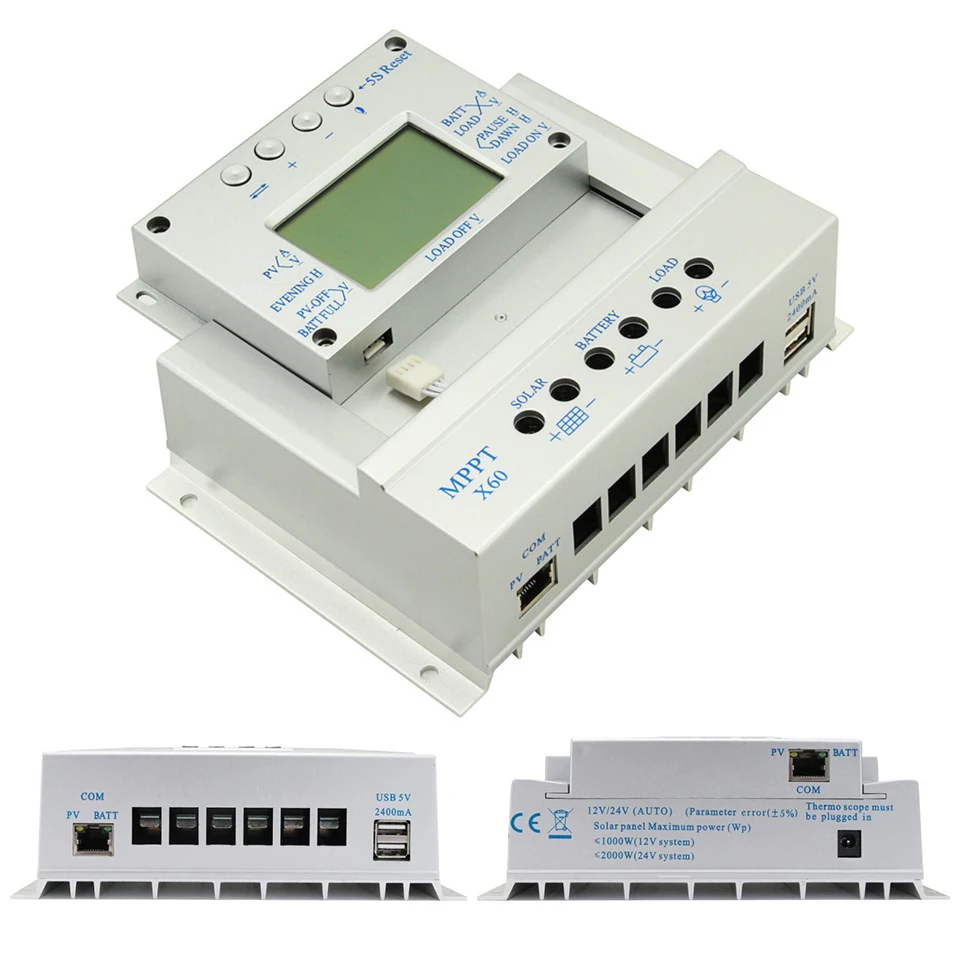 PowMr MPPT 80A 60A Контроллер заряда солнечной батареи 12 В 24 2 м светодиодный кабель