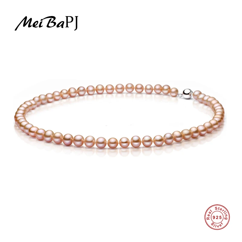 

[MeiBaPJ] 9-10mm AAA Perfectly Round Natural Freshwater Pearl Necklace 925 Sterling Silver Clasp Mother's Best Gift