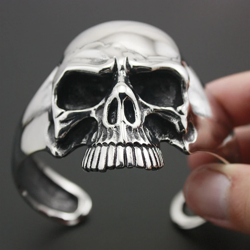 Pulseira de Aço Grande e Pesada para Homens Inoxidável Caveira Motociclista Rocker Punk 5j022 316l 3 High Quality Joias e Acessórios
