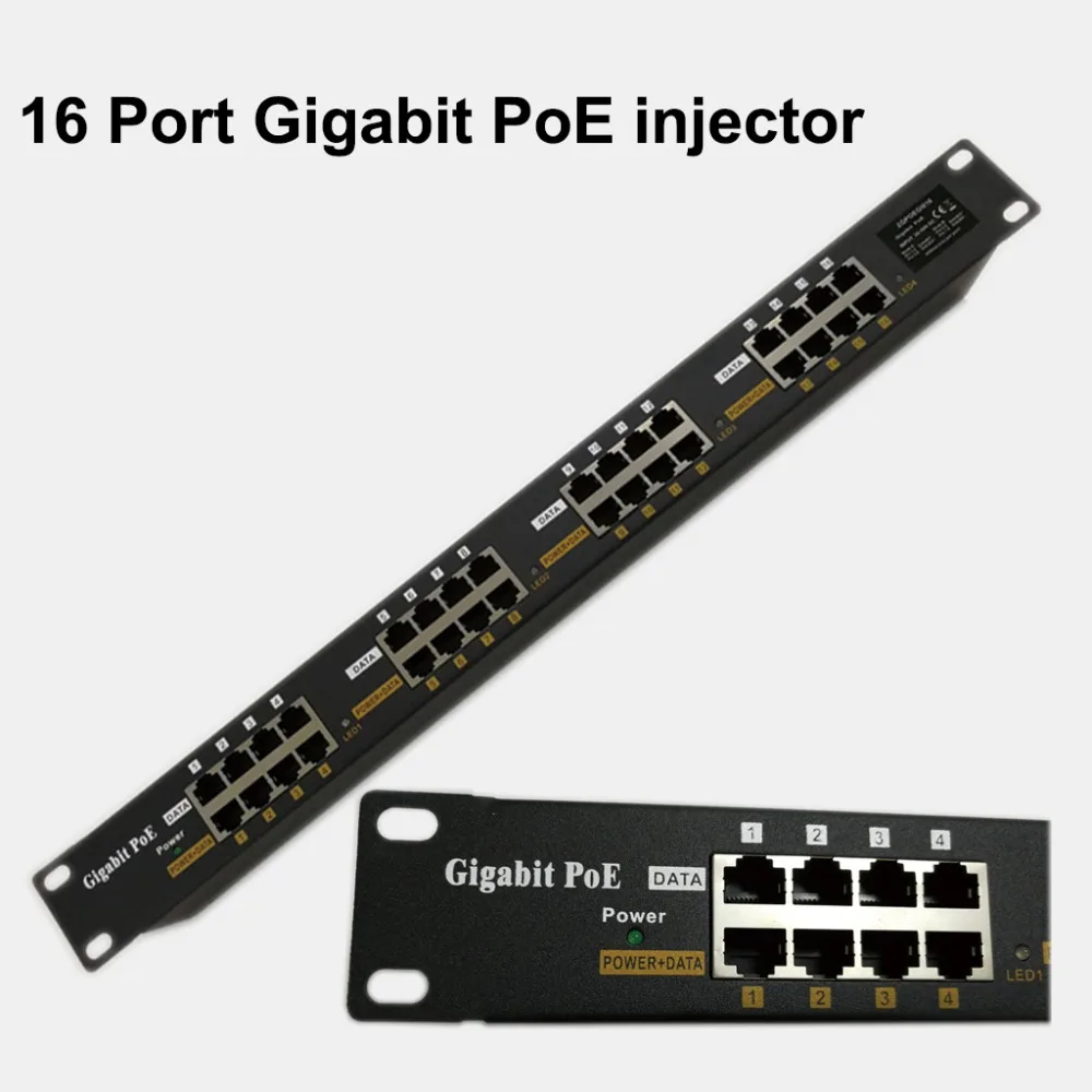 

Gigabit Passive PoE 16 Port Power over Ethernet Injector for CCTV Camera, VOIP Phones, Wifi Access Points with 802.3af/802.3at