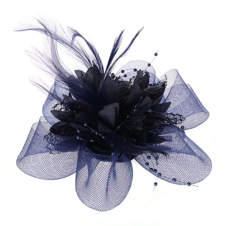 Womens Flower Feather Beads Mesh Corsage Hair Clips Fascinator Bridal Hairband