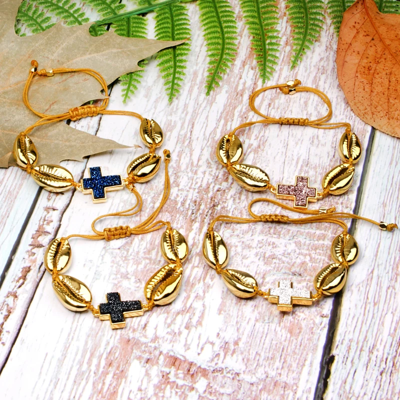 Moon Natural Cowrie Cross Wrap Bracelet Women Fashion Trendy Wrap Bracelet Women Fashion Trendy