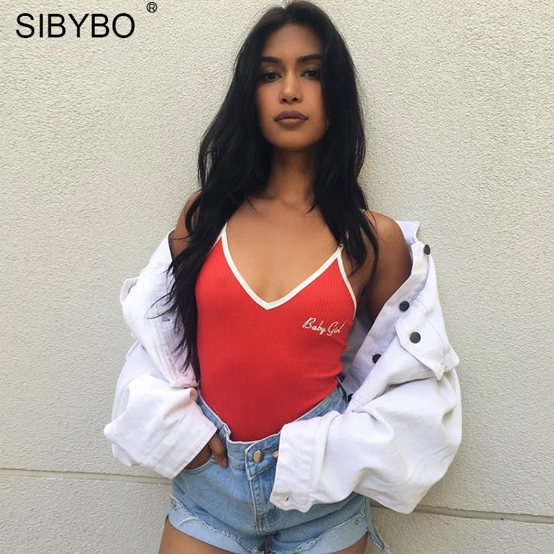Женский комбинезон без рукавов Sibybo красный трикотажный на лето осень 2018|bodycon