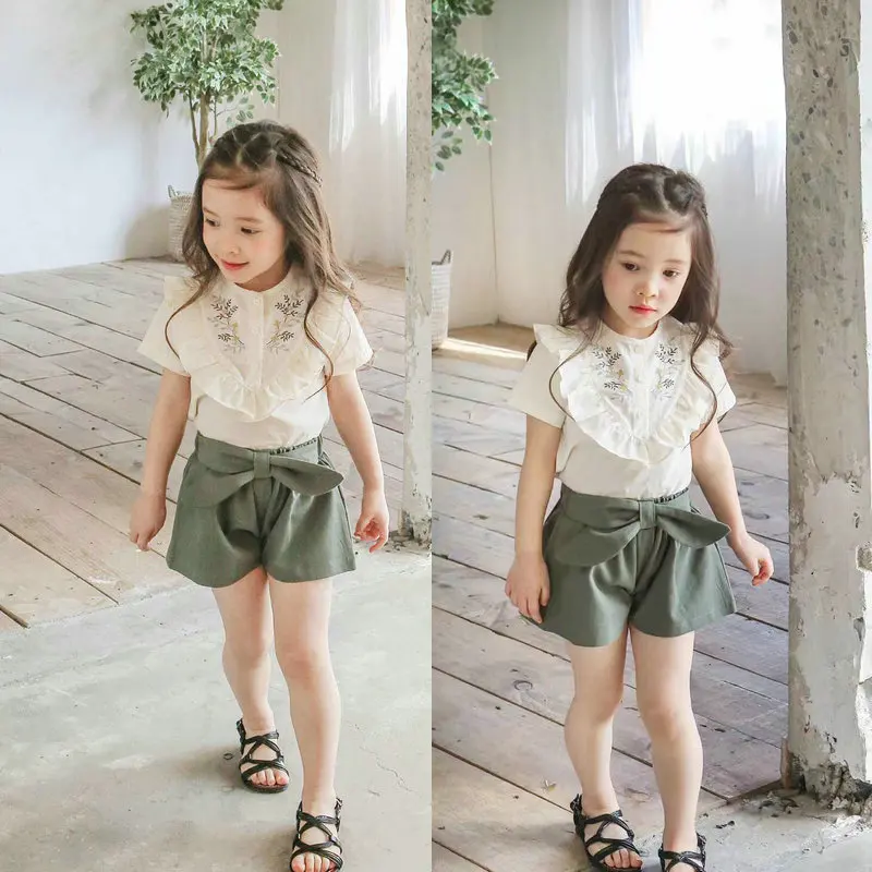 

2019 Korean New Baby Girl Embroidery Shirt Children's Short Sleeve Floral Tee Shirt Kids Girls Cotton Blouse Top Tees Girl Shirt