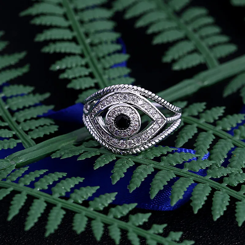 Новое модное черное CZ Кольцо с кристаллом в форме глаз для женщин серебряного цвета полое кольцо на палец для вечеринки аксессуары подарок