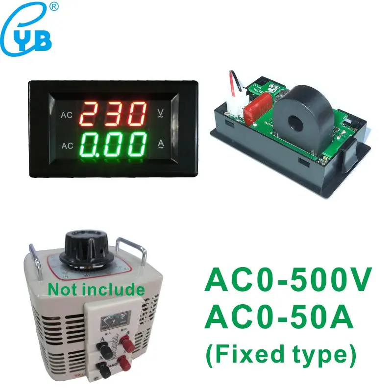 Переменный ток 0-500 в светодиодный цифровой вольтметр Амперметр переменный ток 0-50A фиксированного типа измеритель напряжения тока для однофазного переменного тока 60-300 В