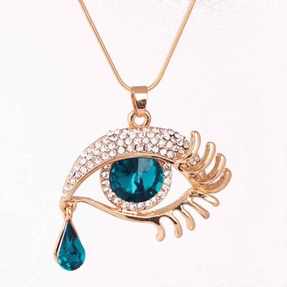 

New Fashion High Quality Fashion Magic Eye Crystal Tear Drop Eyelashes Necklace Long Sweater Chain Drop Shipping