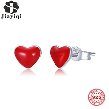 Jiayiqi, красные серебряные серьги-гвоздики с сердечками, 925 пробы, серебряные, для женщин, предотвращают аллергию, изысканные ювелирные изделия аксессуары, подарок на свадьбу, День святого Валентина