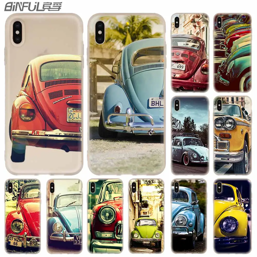 

Cases Silicone soft Cover for iPhone 11 Pro X XS Max XR 6 6S 7 8 Plus 5 4S SE Vintage VW Beetle