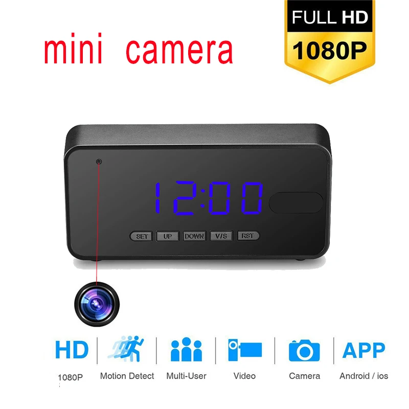 

Table Mini Camera Full HD 1080P Clock Camera Accurate Motion Detection DVR Smart IR Night Vision Alarm Clock Cam hidden TF card