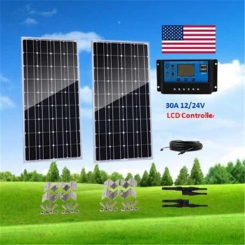 

200W Solar Panel Kit 2x 100W off Grid System with PWM LCD 30A Charger Controller+Cable+Z brackets+Y Branch Connector