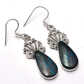 

Genuine Azurite EARRINGS 925 Sterling Silver, 49mm, 2SE0078