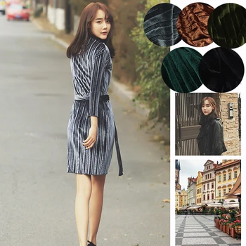

LEO&LIN high-grade Crimp Gold Velvet Organ Wrinkled Knitted Fabric Soft Pleated Skirt Dress 5 Colors 50cm