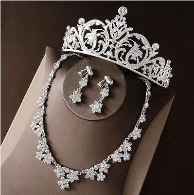 2017 New Silver Crystal Necklace Earrings for Women Wedding Jewelry Sets Whit K Plated Bridal Jewelry Sets With Tiaras & Crowns (13)