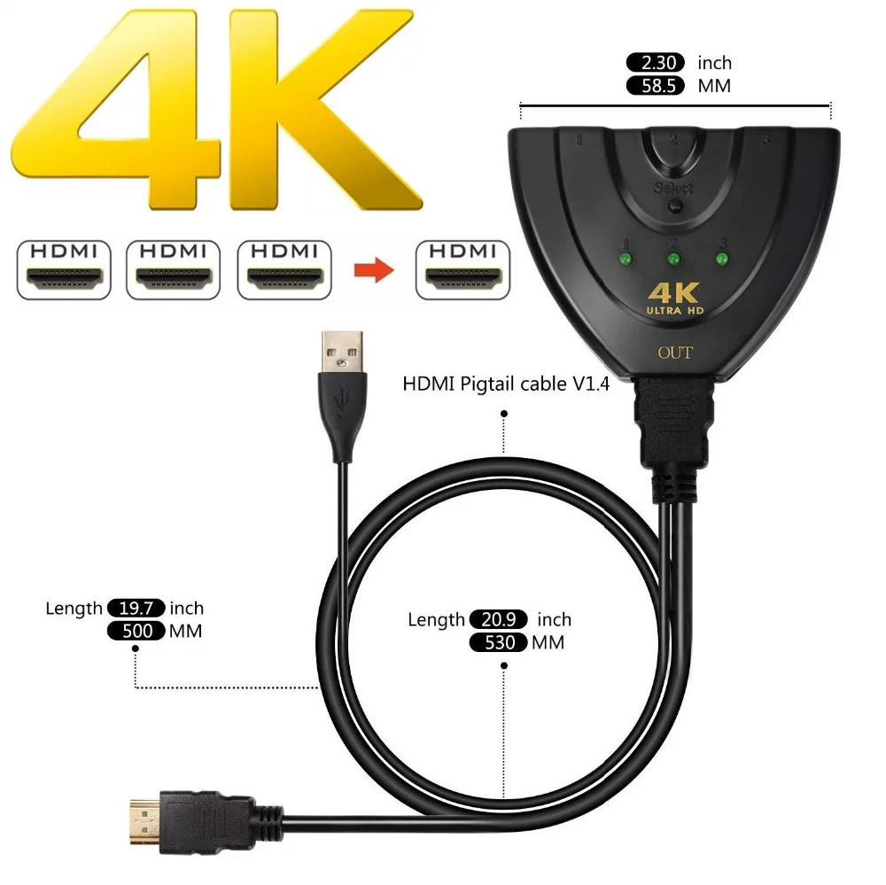 Мини кабель на 3 порта 1080 B 4K * 2K P|Кабели VGA| |