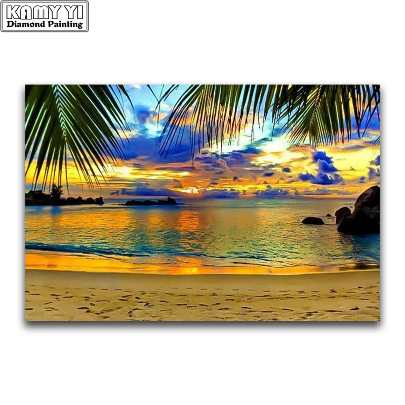 

5D DIY Full Square Diamond Painting Cross Stitch "Seaside beach " 3D Diamond Embroidery Rhinestone Mosaic Home Decor Gift