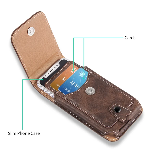 Universal Pouch Leather phone Case For iphone XS X 6 7 8 plus Waist Bag Magnetic holster Belt Clip phone cover for redmi 5 plus 3