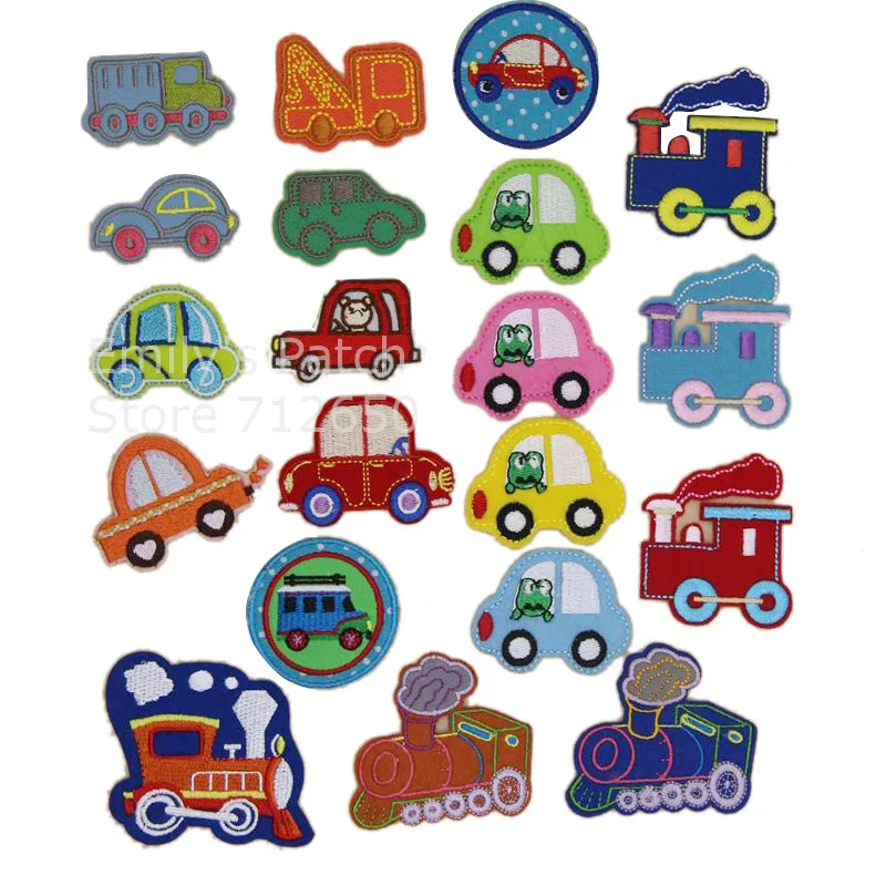 

New arrival 10 pcs little car trains mini truck embroidered patch iron on Motif Applique Fabric cloth embroidery accessory