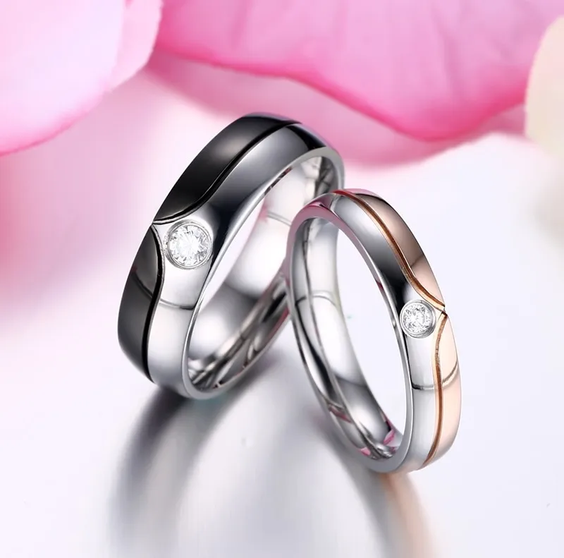 Meaeguet Romantic wedding couple rings for men women stainless steel CZ Stone engagement anniversary lovers ring