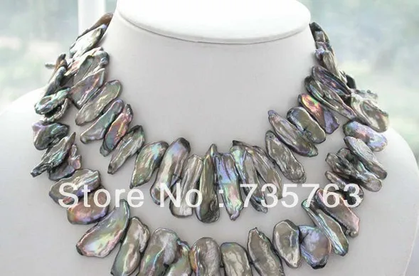 

HOT 00715 32" 30mm black biwa freshwater pearl necklace