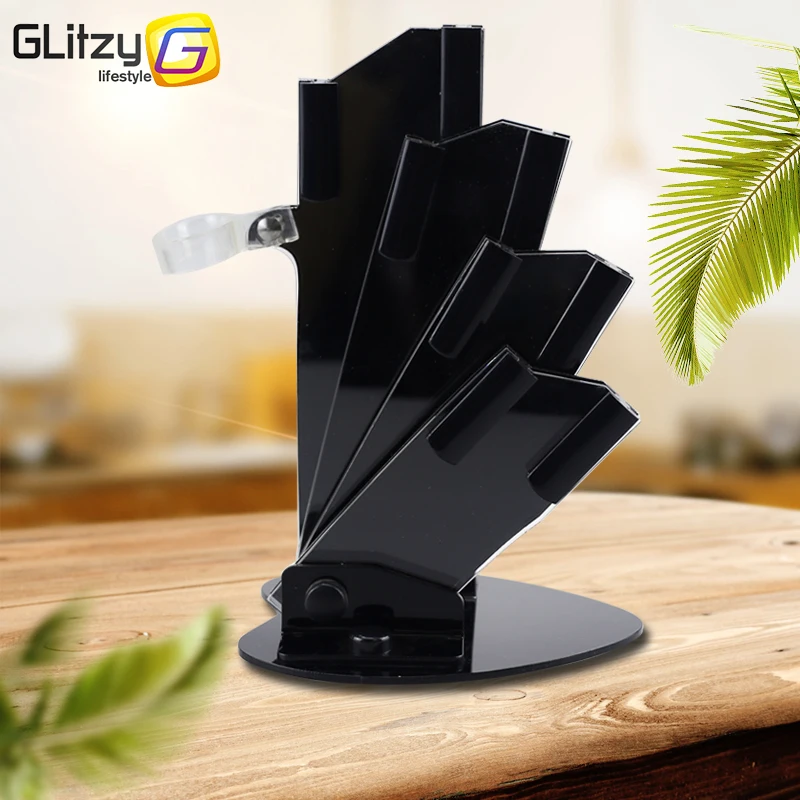 

Black Acrylic Kichen Knife Holder for Ceramic Knife 3'' 4'' 5'' 6'' inch Knives with peeler Storage Cutlery Stand Block Tool Set