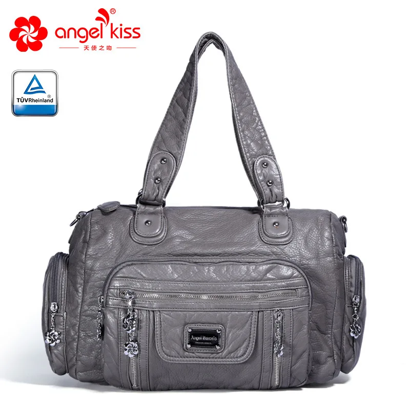 

Angelkiss Large Capacity Washed PU Leather Handbag Designer Messenger Bags Travel Shoulder Bag for Women Free Shipping