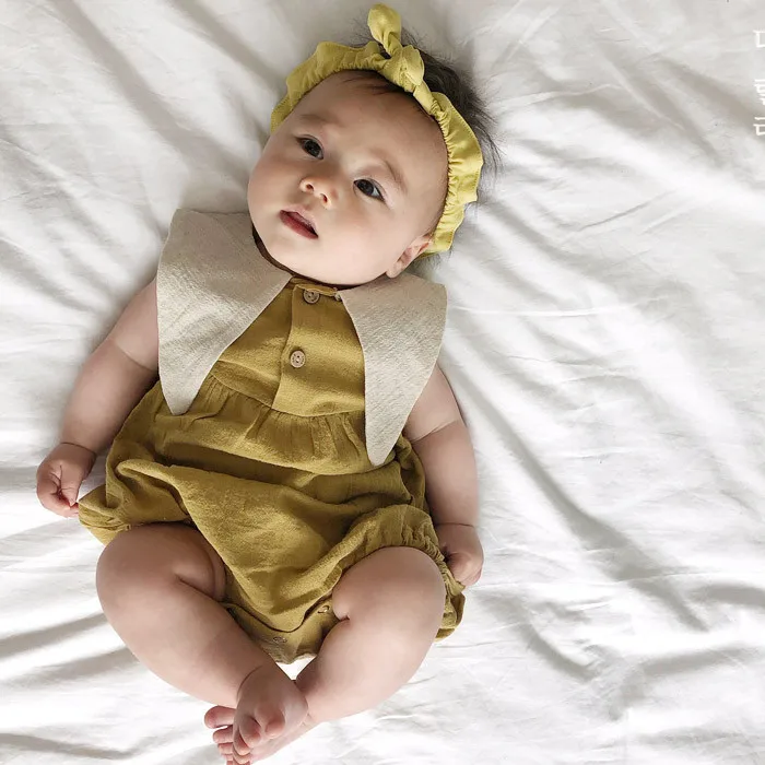 

2019 Summer New Korean Baby bodysuit Hemp-cotton Sleeveless Bow Crawling Suit Baby Girl Clothes Body For Newborn Baby clothes
