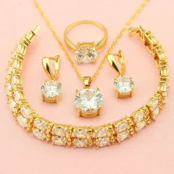 

WPAITKYS Trendy White Cubic Zirconia Gold Color Jewelry Sets For Women Earrings Necklace Pendant Ring Bracelet Free Gift Box
