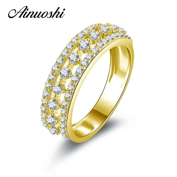 

AINUOSHI 14K Solid Yellow Gold Half Eternity Band Ring Hollow Simulated Diamond Engagement Wedding Anniversary Ring Women Gift