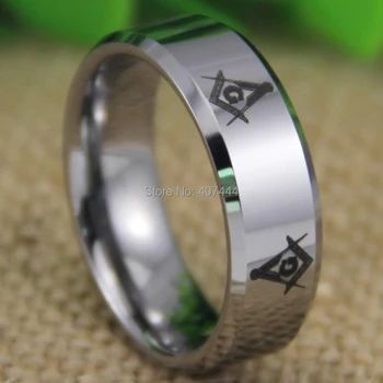 

Free Shipping YGK JEWELRY Hot Sales 8MM Shiny Silver Bevel The New Freemason Masonic Mens Tungsten Wedding Ring