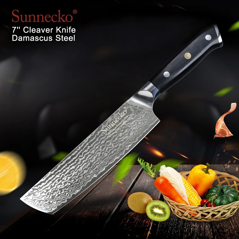

SUNNECKO 7" inch Cleaver Chef's Kitchen Knife Japanese VG10 73 Layers Damascus Steel Razor Sharp G10 Handle Knives CuttingTools