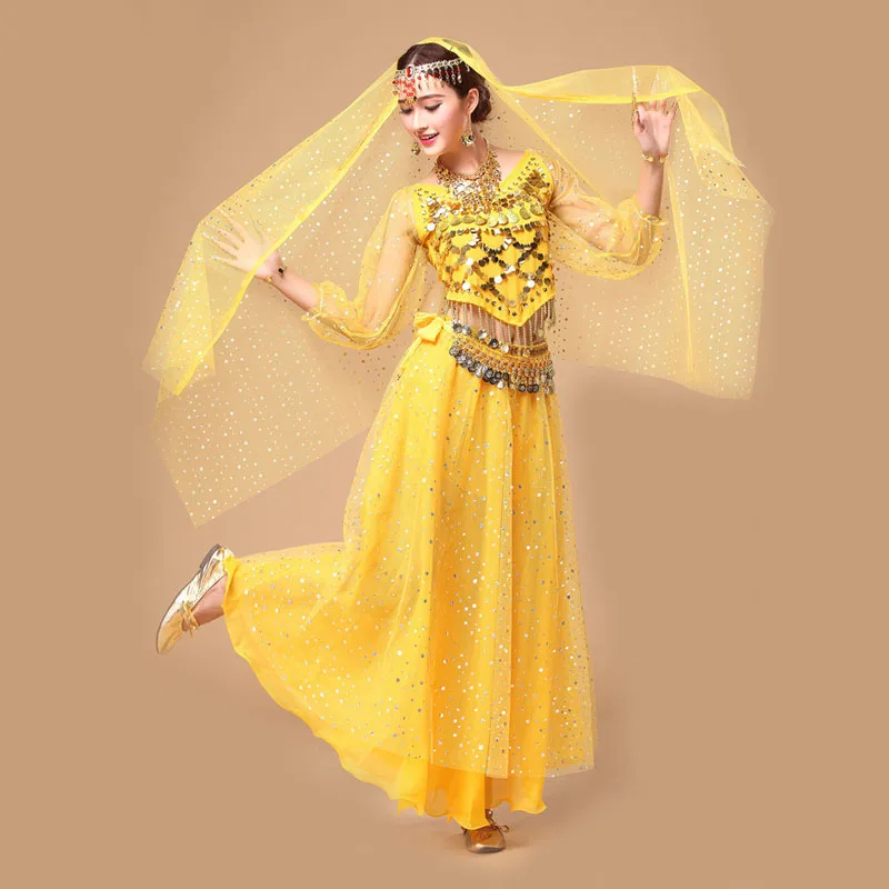 

Belly Dance Costume Set Indian Dance Dress Bellydance Wear Tribal Women Bollywood Dance Costumes Top+Dress+Belt+Veil+Headchain